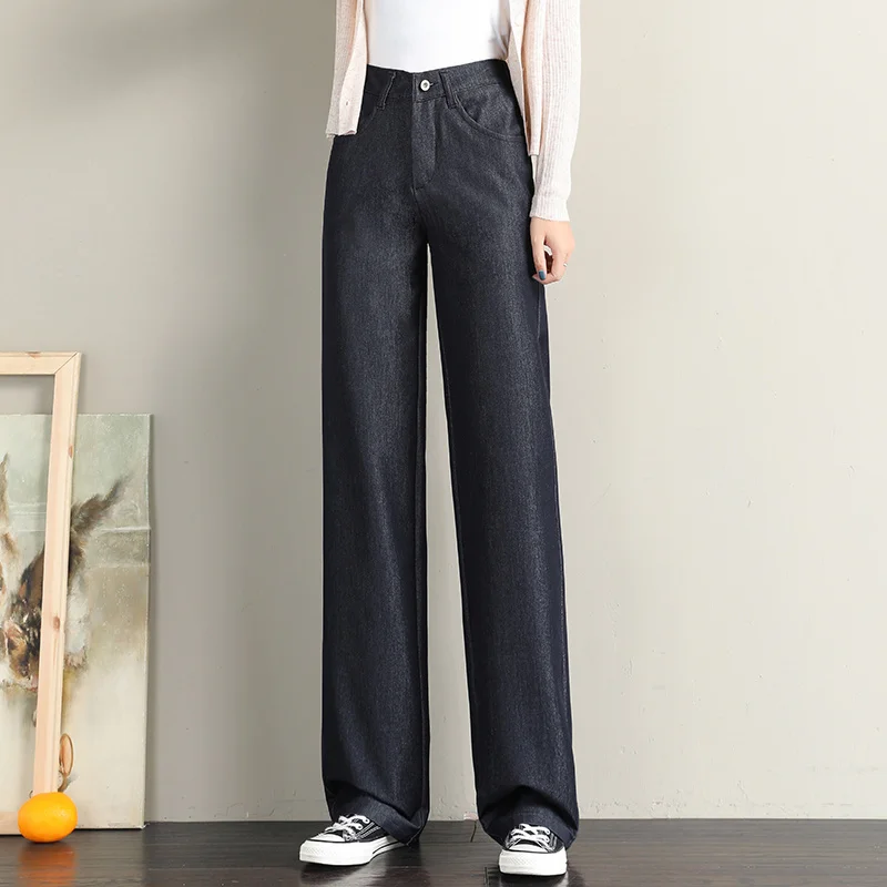 

Spring and Autumn New High Waist Straight Jeans Large Size Middle-Aged Women's Pants Mom Pants Loose Bootcut Trousers Casual