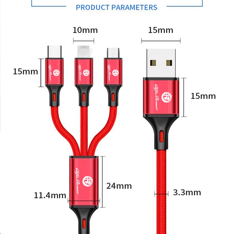 USB кабель 1in3 с портом Type C для IPhone 11 Samsung быстрая зарядка Alfa Romeo Giulia Stelvio Giulietta 159 147