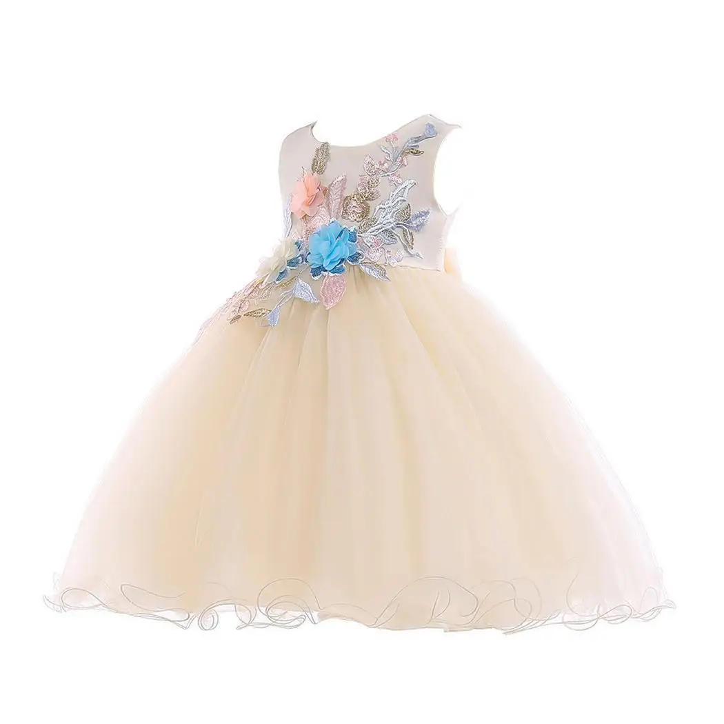 Girls Casual O-neck Sleeveless Embroidery Print Swing Mesh O-Neck Hem Party Cute Layering Dress | Детская одежда и обувь