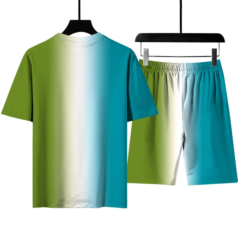 

Summer fashion new colorful multi-color printing sports men's T-shirt suit 2021 fashion men's and women's thin sportswear suit