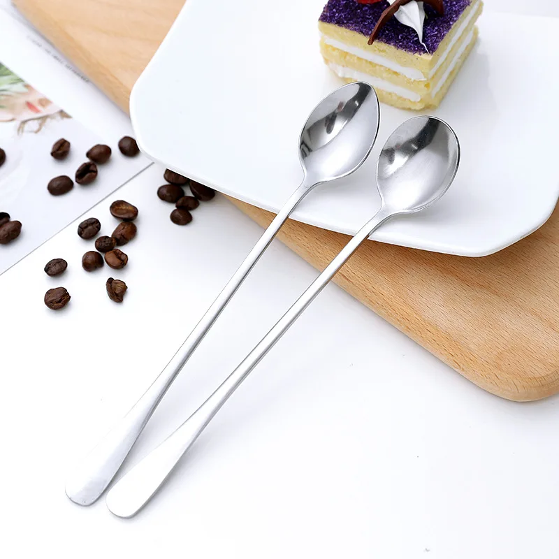 

Long Handle Round Spoons Stainless Steel Coffee Scoop Dessert Spoon Cooking Mixing Stirr Salad Spoon Fork Spoon Tableware