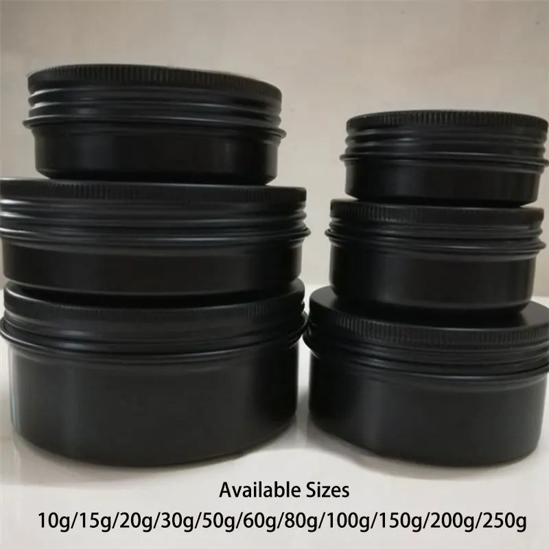 

5g 10g 20g 30g 50g 60g 80g 100g 150g 200g Matte Black Aluminum Empty Cosmetic Jar Lip Balm Cream Bottle Small Spice Container