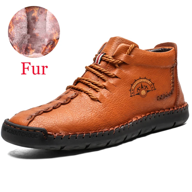 Red Brown with fur Лидер продаж; зимние мужские ботинки на меху; зимние ботинки на шнуровке; водонепроницаемая обувь; мужская повседневная обувь; мужские Ботильоны; модная новинка; большие размеры - Цвет: Red Brown with fur