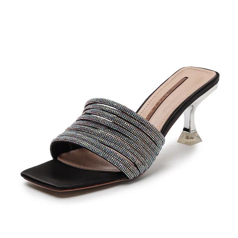 

Rhinestone sandals women's 2021 new summer slim heel high heel shoes