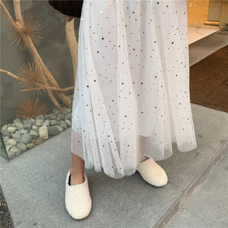 Женская трехслойная плиссированная юбка средней длины белая сетчатая длинная с