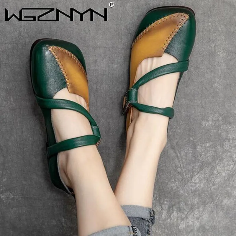 

NEW Summer Autumn Flats Shoes Soft-soled Retro Women Shoes Genuine PU Leather Hook Loop Mary Jane Single Shoes Zapatos De Mujer