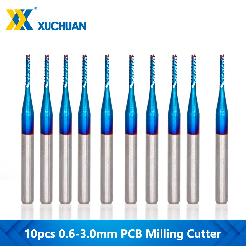 Corn Milling Cutter Set Nano Blue Coating CNC Machine Router Bit 3.175mm Shank 10pcs Tungsten Carbide End Mill PCB Mills | Инструменты