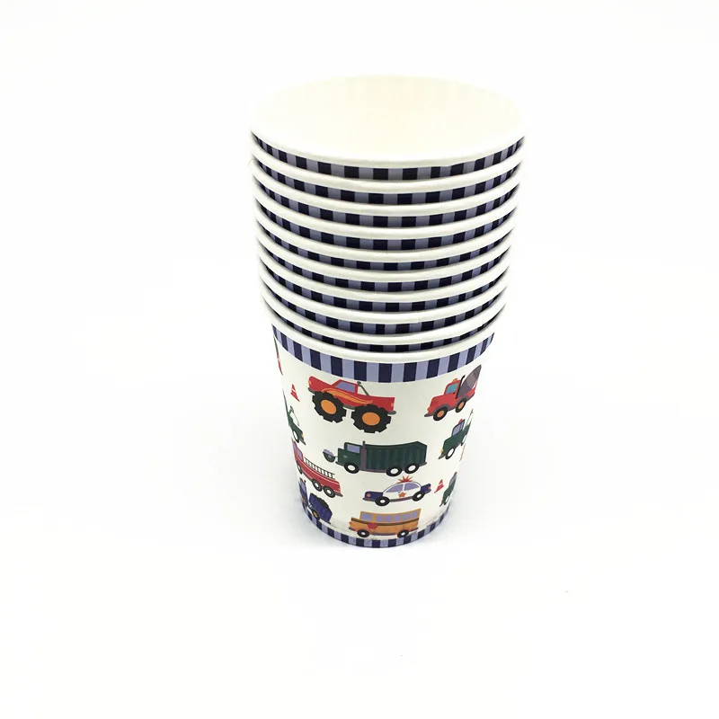 10pcs cup Инженерные транспортные средства вечерние одноразовая скатерть посуда флаг автобус полицейский Кубок автомобили Мальчики День Рождения украшения, товары для вечеринки - Цвет: 10pcs cup