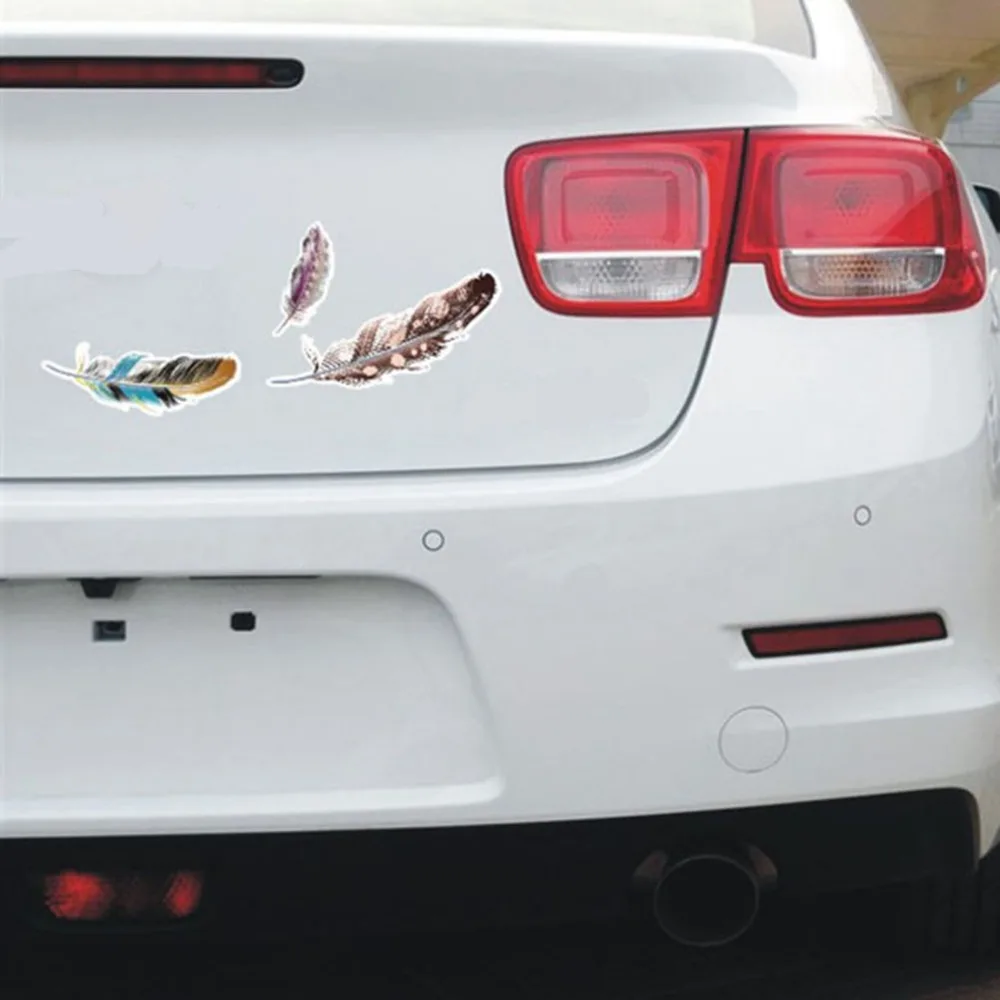Забавные 3D Мультяшные цветные наклейки с перьями для автомобиля Наклейка