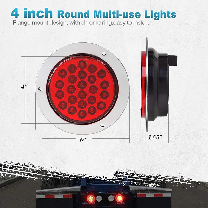 Светодиодный стоп сигнал красный Круглый 24 дюйма 2x4 дюйма|Кабели и коннекторы для