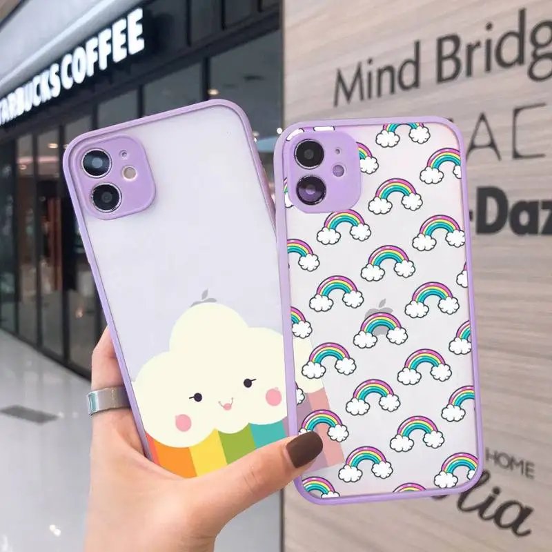

Cartoon rainbow cloud cute Phone Case Matte Transparent for iPhone 7 8 11 12 s mini pro X XS XR MAX Plus cover funda