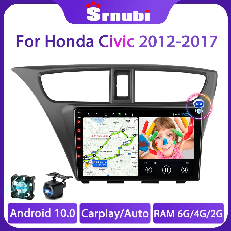 Автомагнитола Srnubi Android 10 мультимедийный плеер 2DIN GPS 4G Wi-Fi стерео DVD для Honda CIVIC