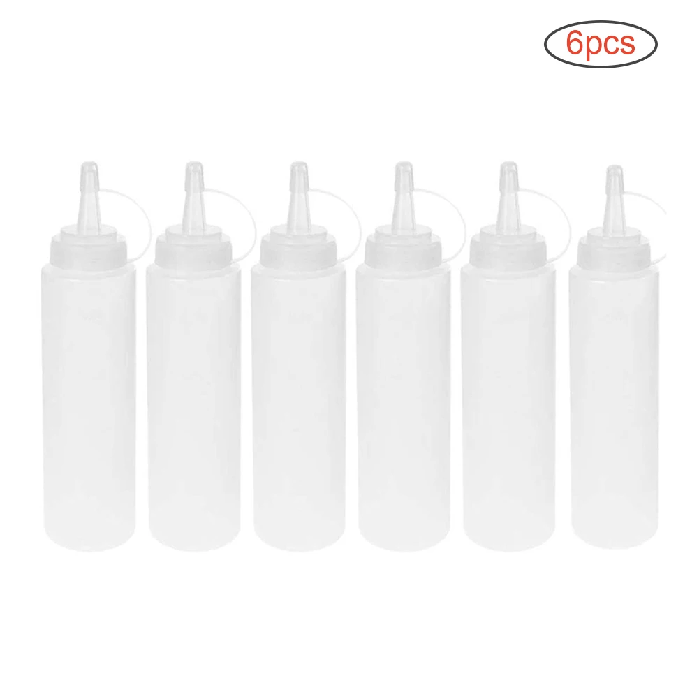 

6PCS Squeeze Bottle Sauce Pressing Bottle Condiment Bottles with Cap Seasoning Dispensers for Sauce Ketchup White 400ML