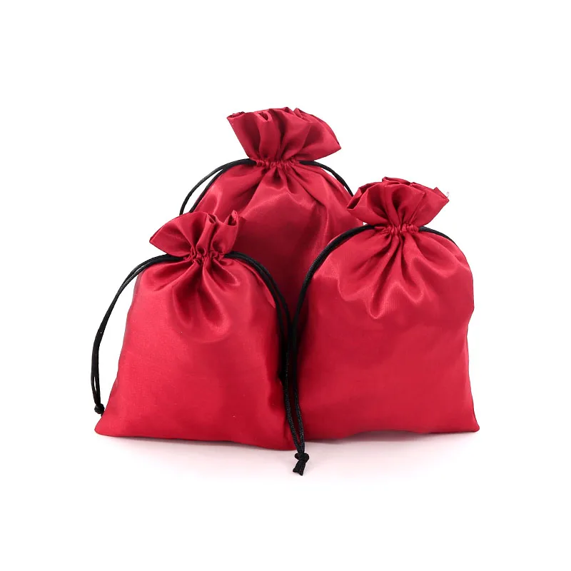 

5 шт./лот, темно-красные атласные сумки, глянцевые подарочные пакеты, 2 размера, ювелирные изделия, серьги, браслеты, упаковка, пакеты могут бы...