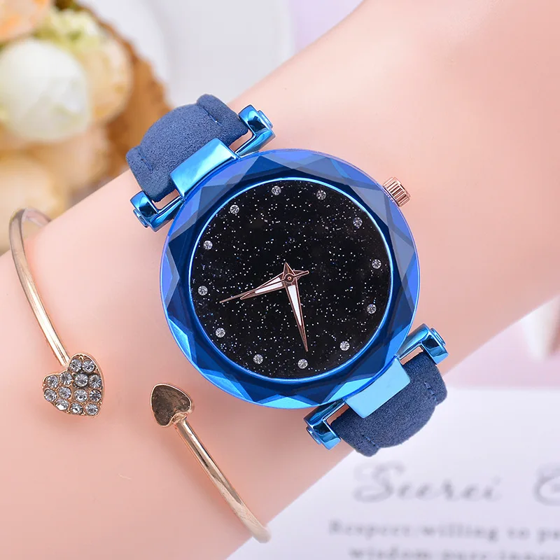 Blue no bracelet Модные женские часы Звездное небо, лидер продаж, кожаный браслет, кварцевые наручные часы, повседневные женские часы, Relogio Feminino - Цвет: Blue no bracelet