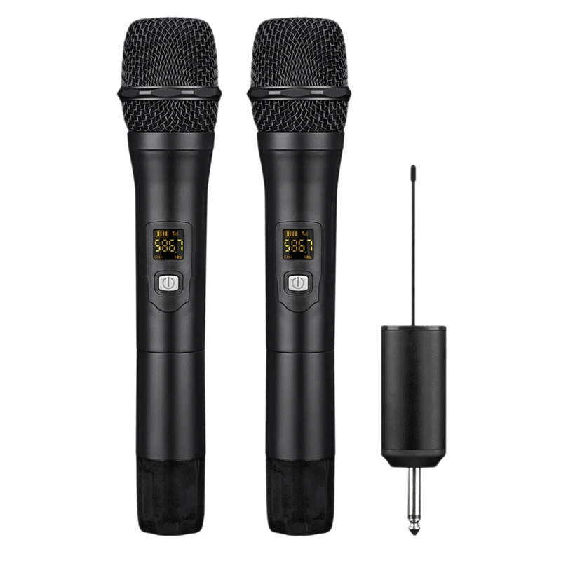 

Беспроводной двойной микрофон, беспроводной Динамический микрофон с перезаряжаемым приемником для караоке, диджея, вечеринки, лекции, 200 фу...