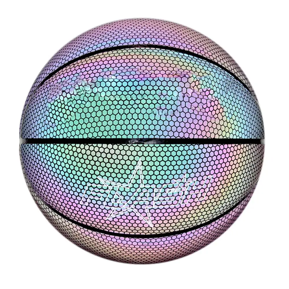

Holographic Glowing Reflective Basketball Lighted Glow Basketball Night Game Portable EDF88