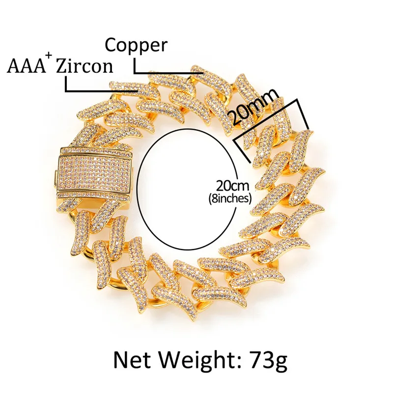 Браслеты из кубинской цепи Майами мужские Ширина 20 мм полный кубический циркон