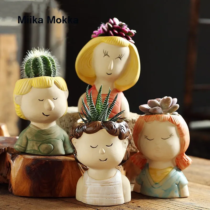 

Мультяшная милая кукла, горшок для суккулентов, ручная роспись, кактус, растение, цветочный горшок, контейнер, держатель для растений