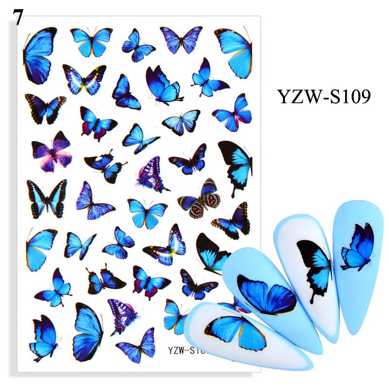 

New Watercolor Butterfly Flower Leaves Nail Decorations Beauty Self Adhesive Sliders Nail Stickers 3d Decals Nail Foils