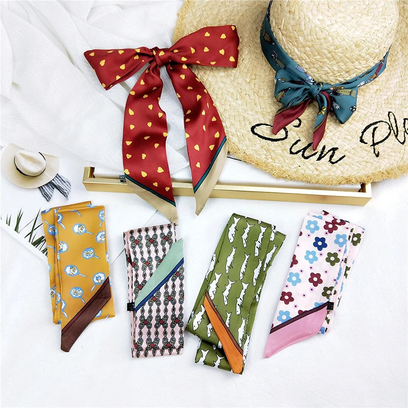 Модная Цветочная печать шеи сумка с шарфом обернуть Ремни длинные шелковые шарфы