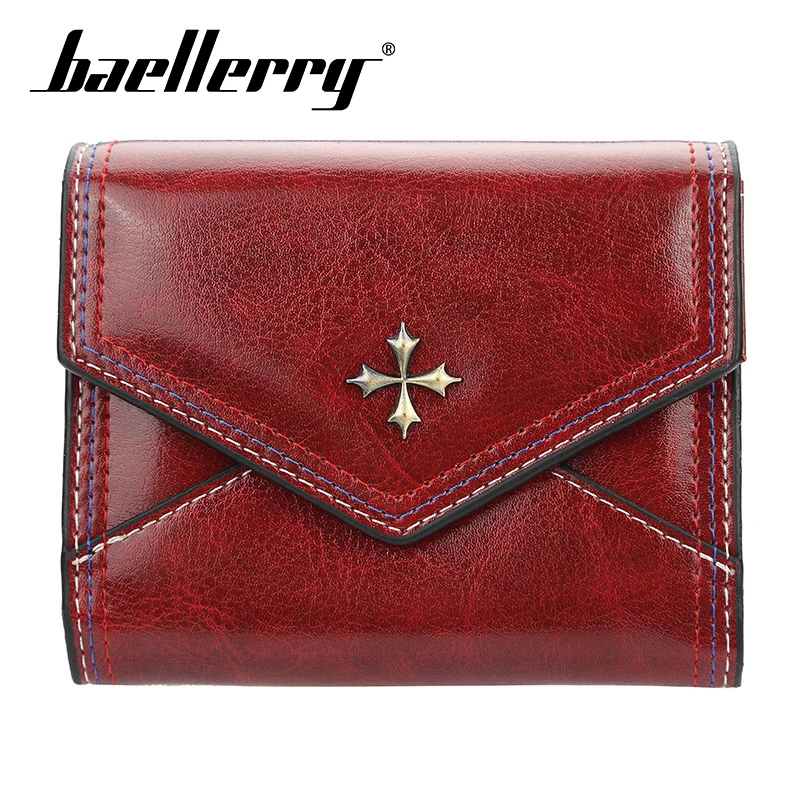 

Baellerry Wallet Metal Cross Solid Women Short Wallet PU Leather Hasp Porta Handbag Card Photo Holder Coin Pocket Fashion Wallet