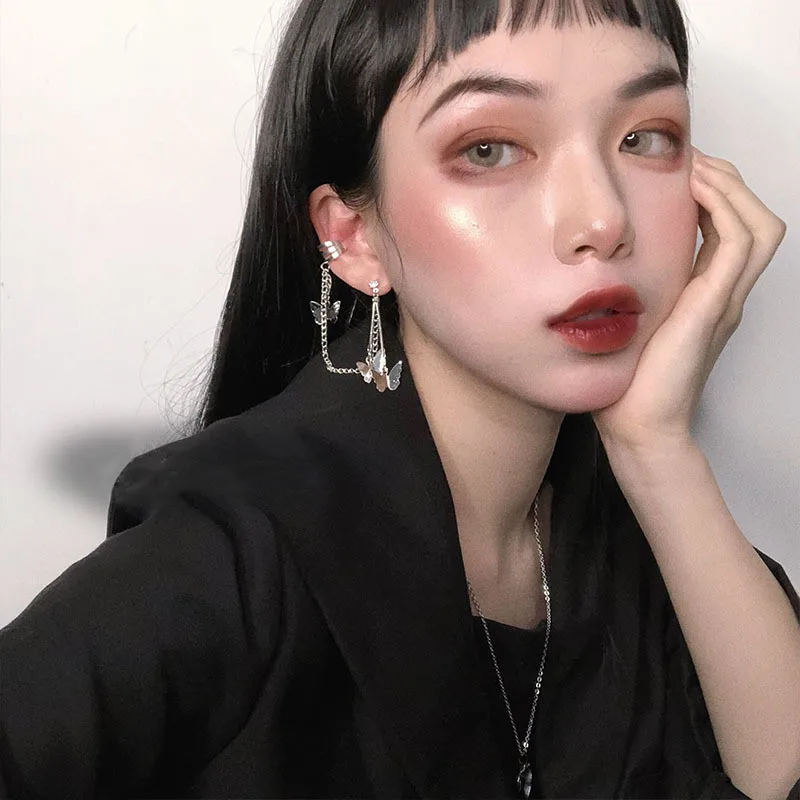 Kpop цепочка с одной бабочкой серьги для корейских женщин Egirl эстетические