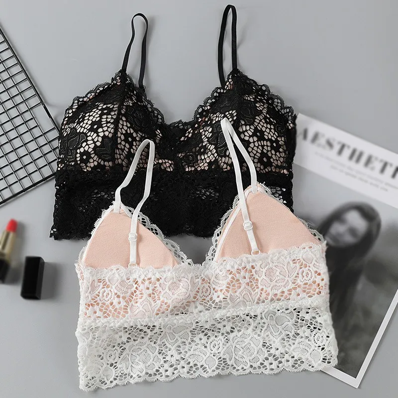 

Women Sexy Lace Bras Seamless Gathers Sexy Triangle Cup Bra Female Solid Color Wire Free Tank Underwear