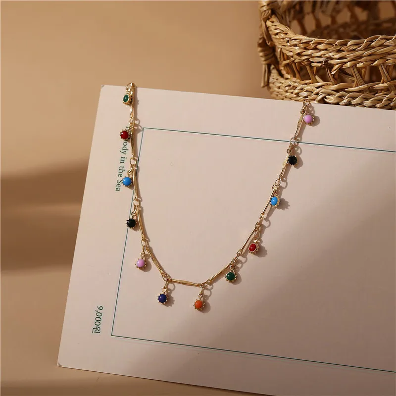 Bohemian Red Blue Stone Pendant Necklaces For Women Fashion Gold Beads Choker Collar Necklace Vintage Jewelry|Колье| |