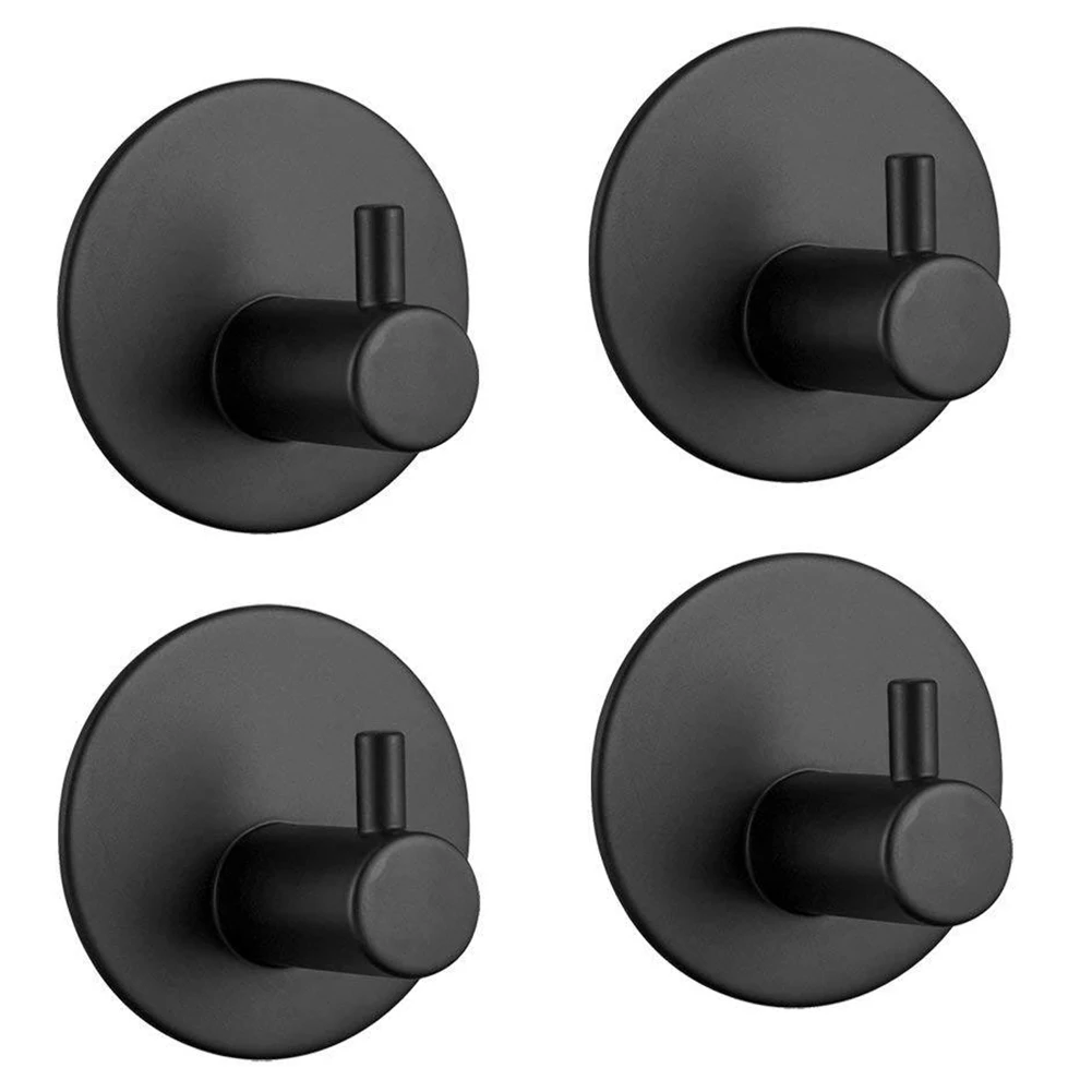 

4pcs Home Organizer Toilet Small Single Adhesive Hook Kitchen Bathroom Easy Install No Drilling Stainless Steel Round Rail