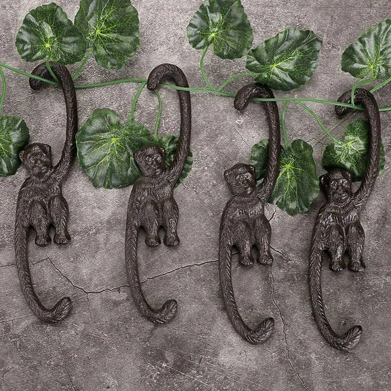 

1 Set of 4 Heavy Duty Cast Iron S Monkey Hooks - 8 Inch Decorative Metal Plant Hooks Hangers S Shaped Bracket