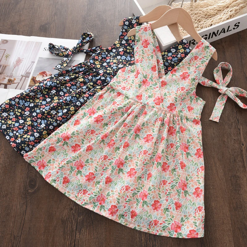 

Menoea Baby Girl Princess Dresses Kids Children's Clothing Sleeveless Printed Floral Dress Toddler Summer Flower Bow Vesitido