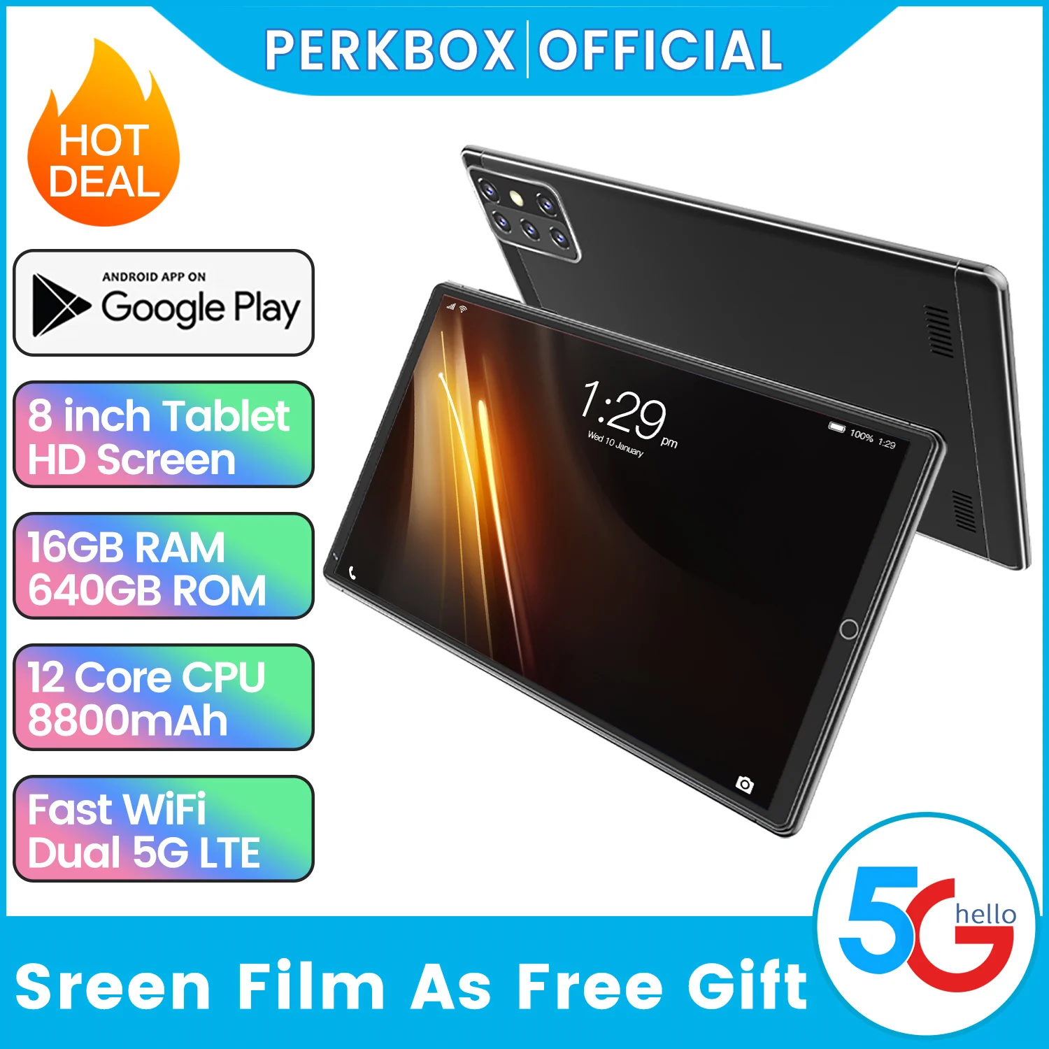 

TablePC Android10.0 version portable tablets pc with 12G+640G Android tablet 8inch GPS Tempered Glass Global Version Tablets