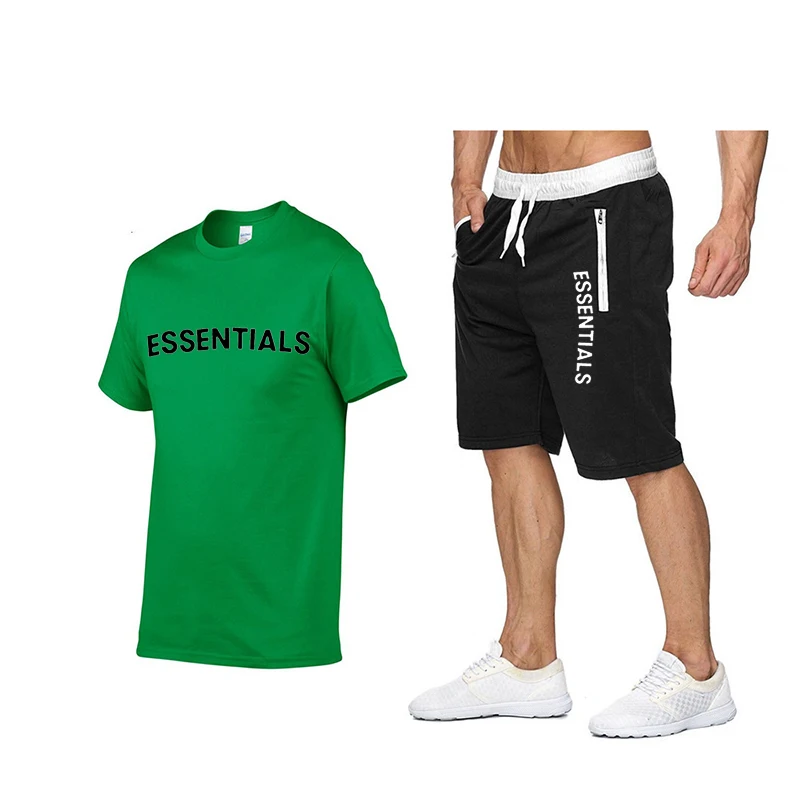

2020 summer new short-sleeved T-shirt set men's casual European code personality print cotton short-sleeved shorts set men