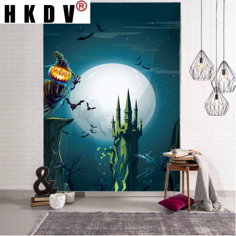 

HKDV Halloween Castle Pumpkin Moon Tapestry Wall Hanging Covering Rugs Background Cloth Beach Mat Blanket Art Bedroom Home Decor