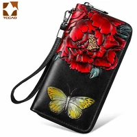 genuine leather wallet for women flower womens long wallet cow leather ladie clutch coin purse carteras para mujer bayan czdan