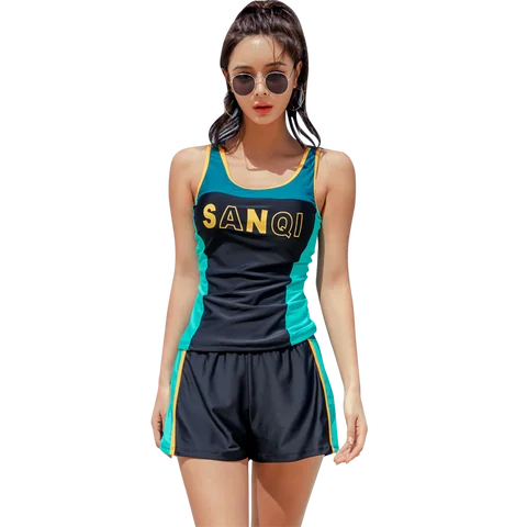 Женский купальник SANQi, женские боксеры с разрезом, консервативный чехол, тонкий спортивный купальник в Корейском стиле, купальный костюм