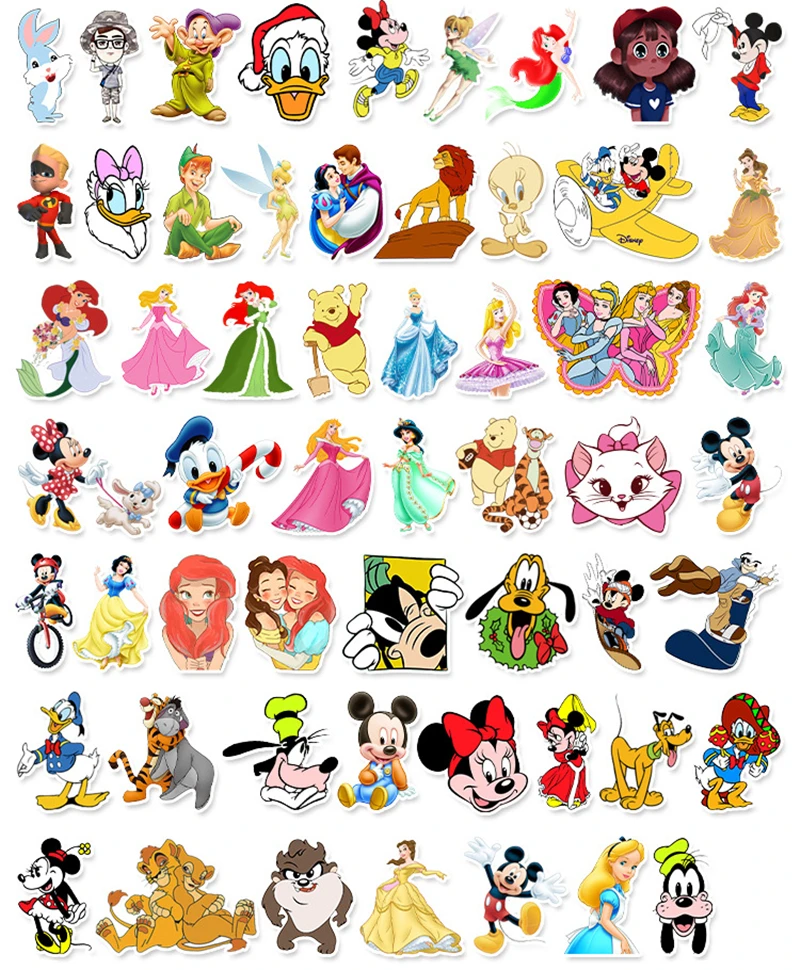 Disney-pegatina de anim&eacute;, Mickey Mouse de punto, Blancanieves, equipaje, Piano, coche, bicicleta, pegatina de Graffiti, pegatinas impermeables, regalos de juguete-3