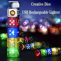 creative windproof electric dice lighter butane gas tungsten lighter usb rechargeable funny glowing toy rotatable lighter gift