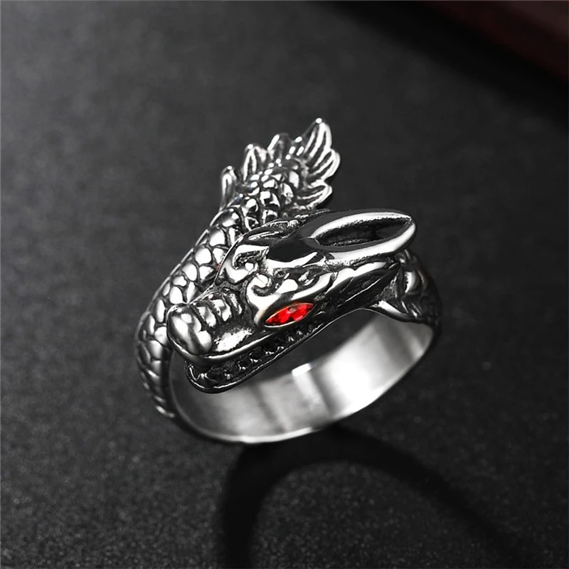 

Antique Red Color Crystal Dragon Open Rings For Women Accessories Vintage Jewelry Bohemia 316l Stainless Steel Engagement Bands