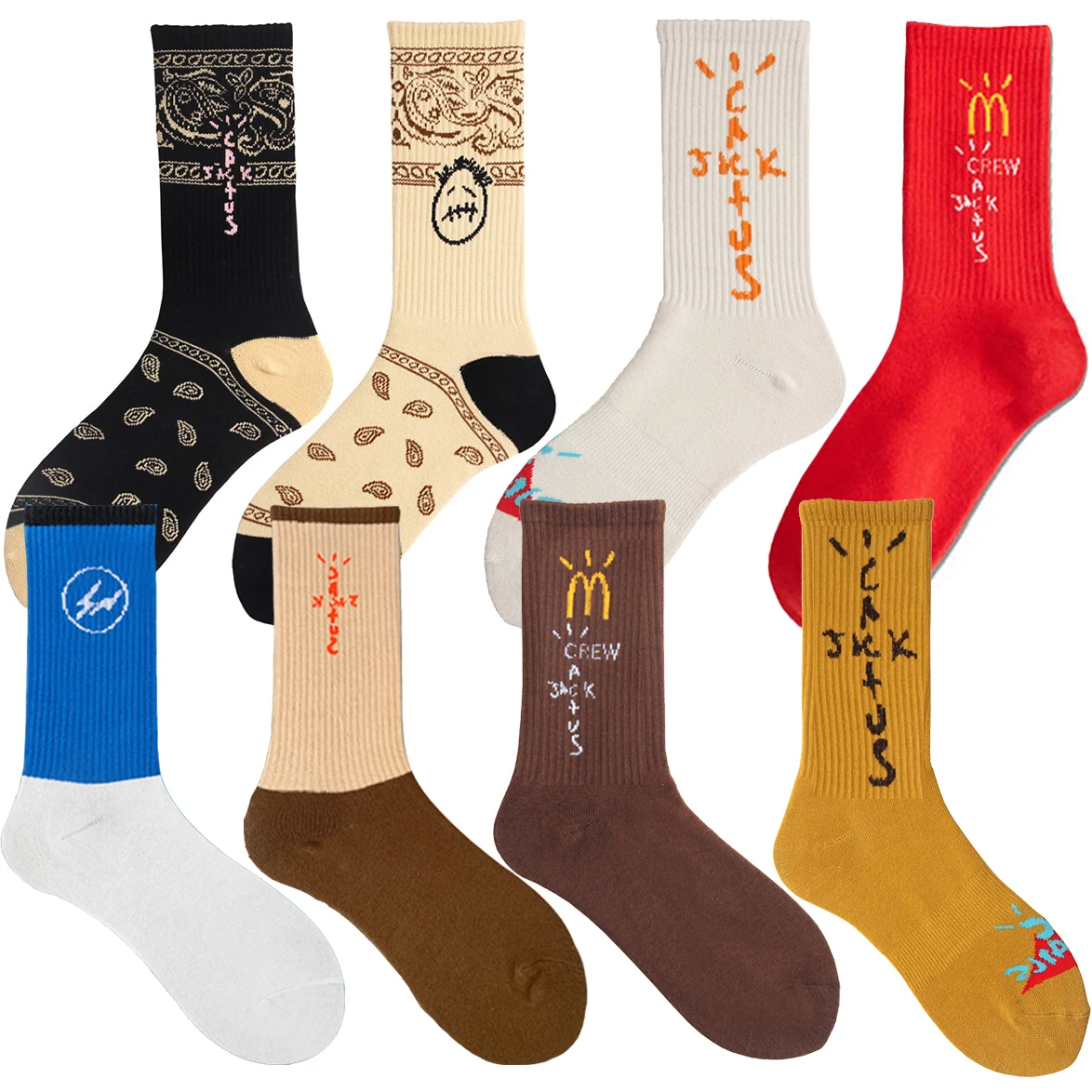 COCOCAT New Mens Crew Cactus Jack Socks Pure Cotton Travis Scott Sport Hip Hop Skateboard White Yellow Black Sockken Wholesale