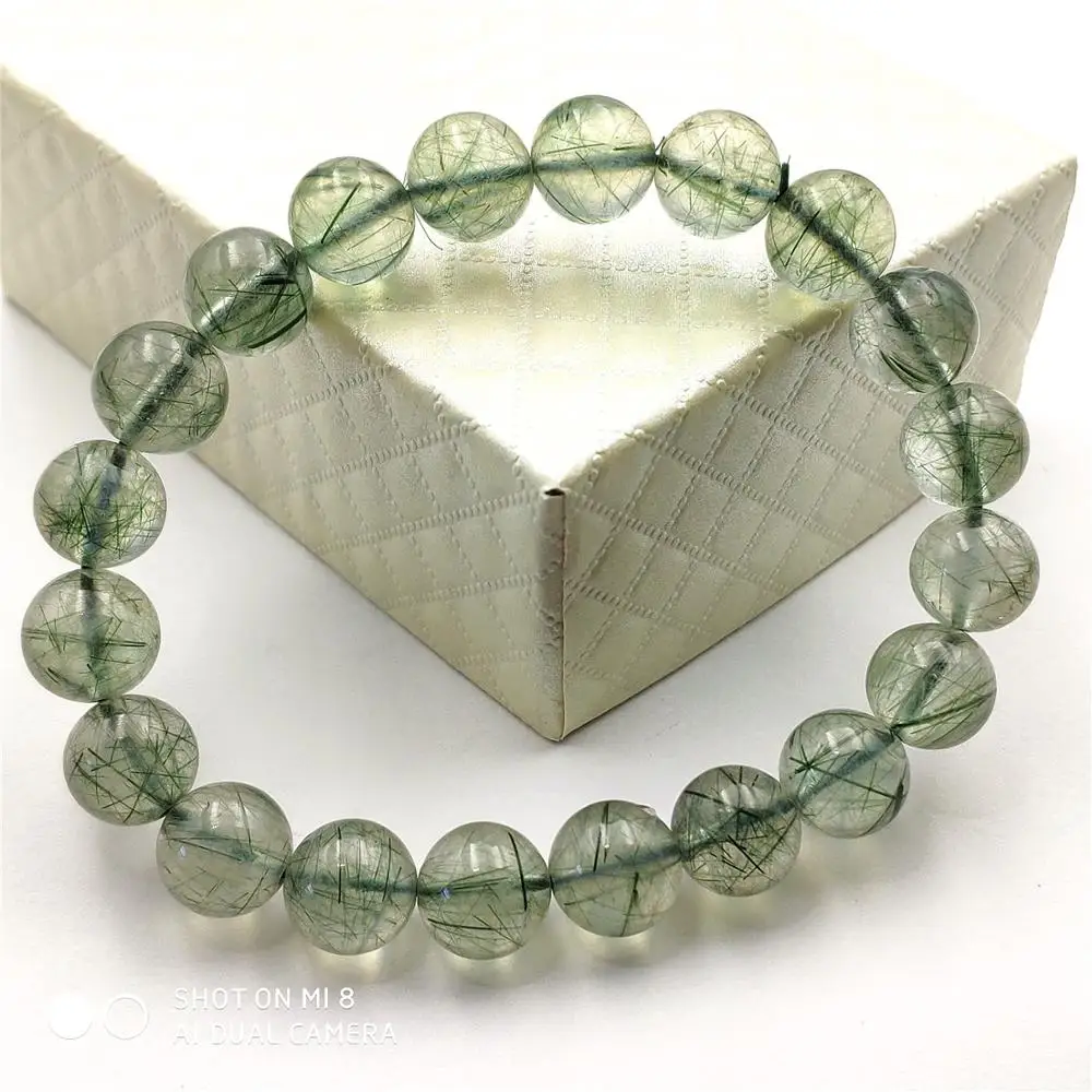 10 мм натуральный камень зеленый волос Rutilated Кварц Crsytal браслет для женщин мужчин