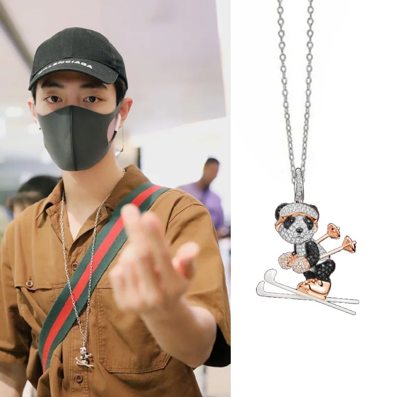 

Wang Yibo, Xiao Zhan, это же ожерелье, изысканное, Высококачественная модная Лыжная панда, полностью алмазная подвеска, осень и зима