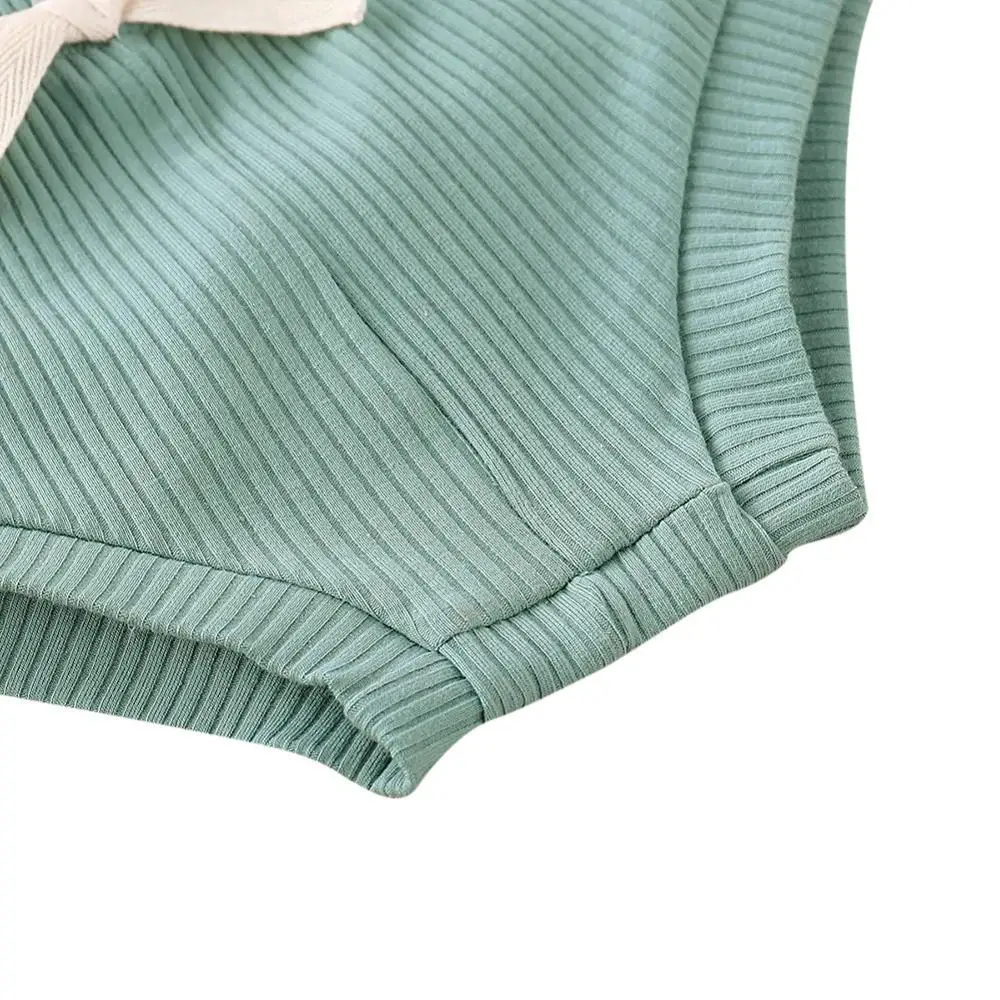 

Summer Baby Girl Solid Sleeveless Color Tops With PP Shorts Casual Outfits Set