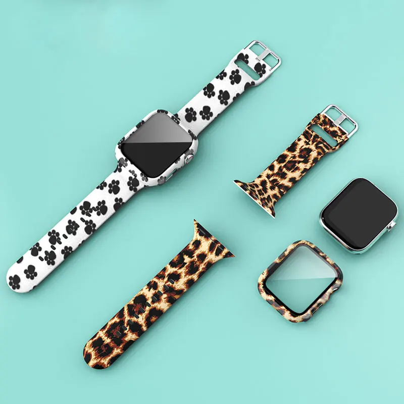 

Case+Strap for Apple watch 6 band 40mm 44mm 42mm 38mm Printing silicone wrist belt bracelet correa for Iwatch series 3 4 5 6 SE