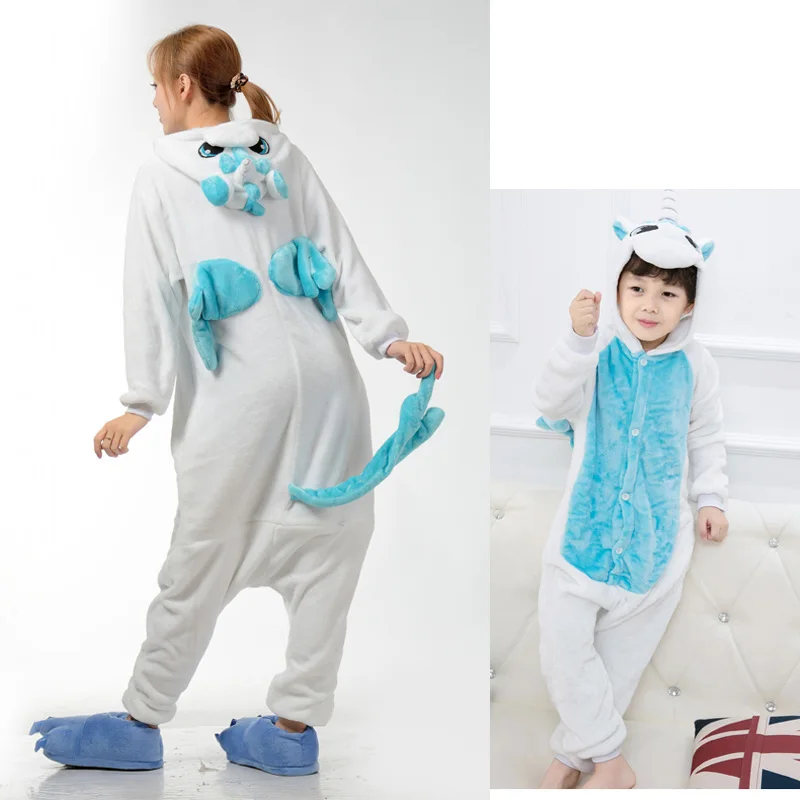 Blue wing unicorn Зимняя одежда для семьи; фланелевая одежда для сна с изображением животных для детей, взрослых, женщин и мужчин; Одинаковая одежда для семьи с единорогом и стежком - Цвет: Blue wing unicorn