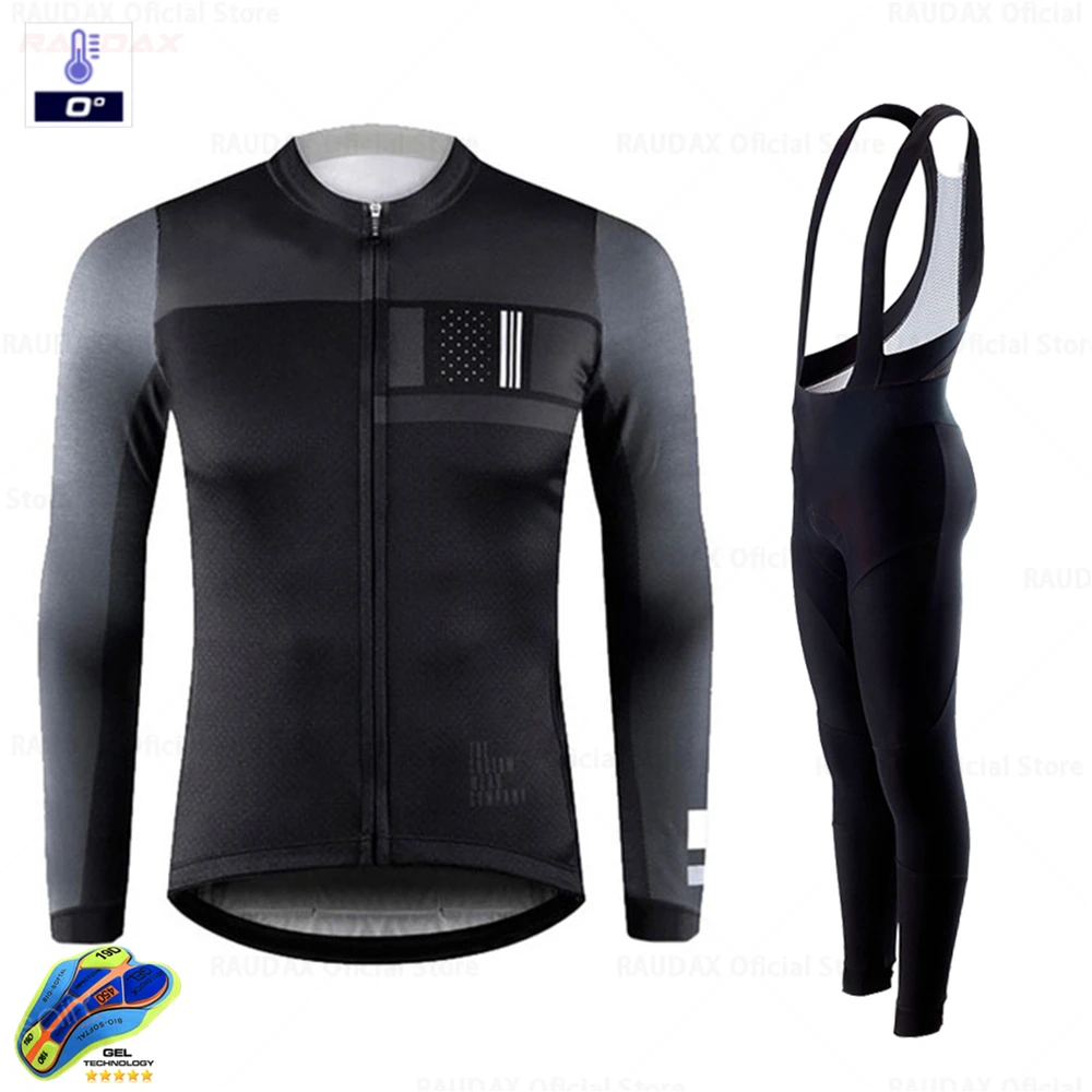 

Raudax 2020 Winter Thermal Fleece Cycling Clothes Men's Jersey Suit Triathlon Outdoor Riding Bike MTB Clothing Bib Pants Set