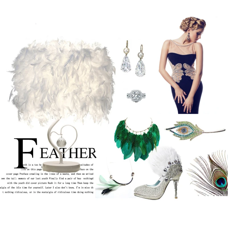 

LED Romantic Feather Table Lamp Battery Power Warm Light Wedding Home Bedroom Dinner Party Home Decor table lamps for bedroom