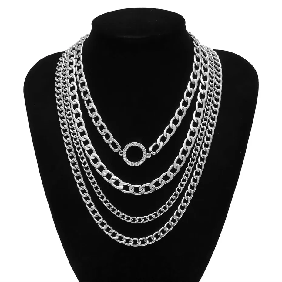 Necklace IngeSight. Z винтажное многослойное массивное ожерелье-чокер воротник панк хип-хоп Хрустальная круглая подвеска ожерелье женское ювелирное изделие - Окраска металла: Necklace