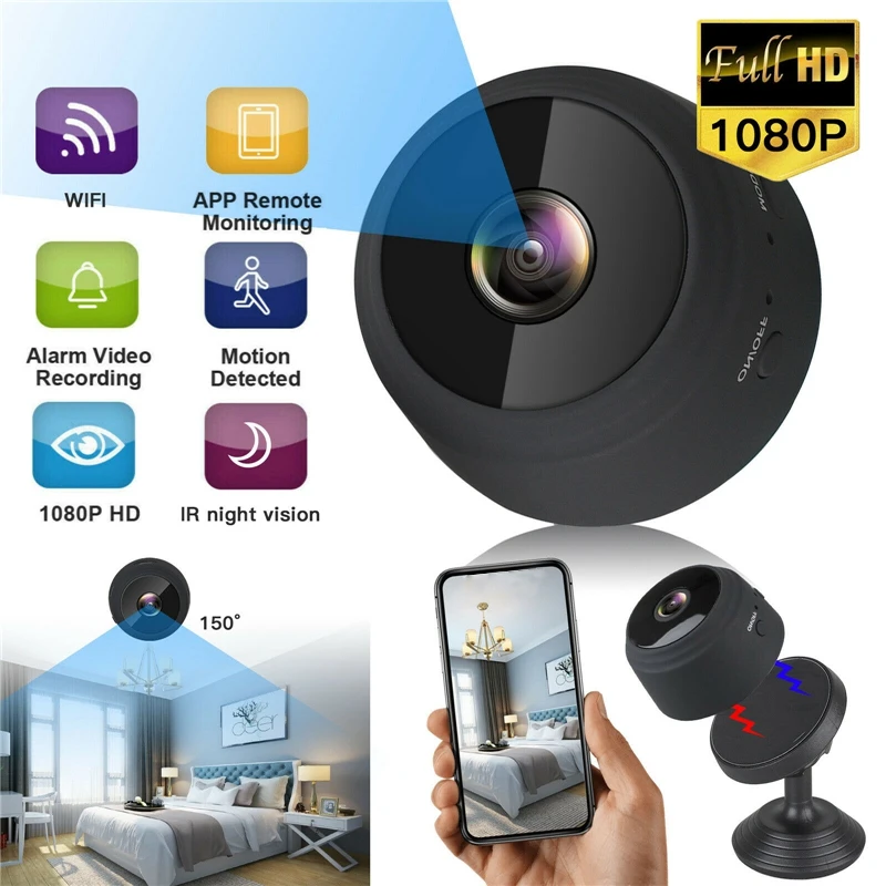 

HD 1080p Mini DV camera 150 ° wide-angle view 5m night vision distance camera work without Wi-Fi camera Motion detection alarm .